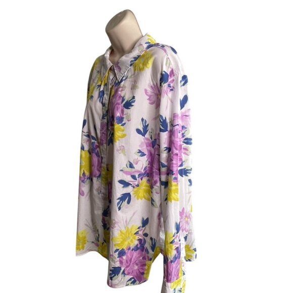 Talbots Womens Button Down Floral Blouse Shirt Plus Size 3X u White Purple Yello - Picture 5 of 9